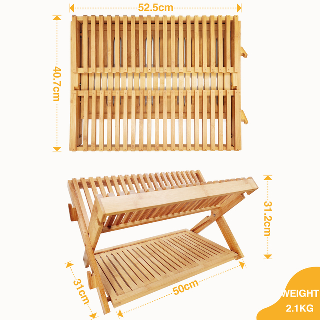 Bamboo Dish Rack for Kitchen Sink Space-Saving Foldable Dish Drainer Drying Rack for Dishes Plates Cups
