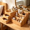 Classic Rectangle Bamboo Wooden Cosmetic Makeup Organizer Box Drawers Laser Engraved Multifunctional Office Sundries Storage