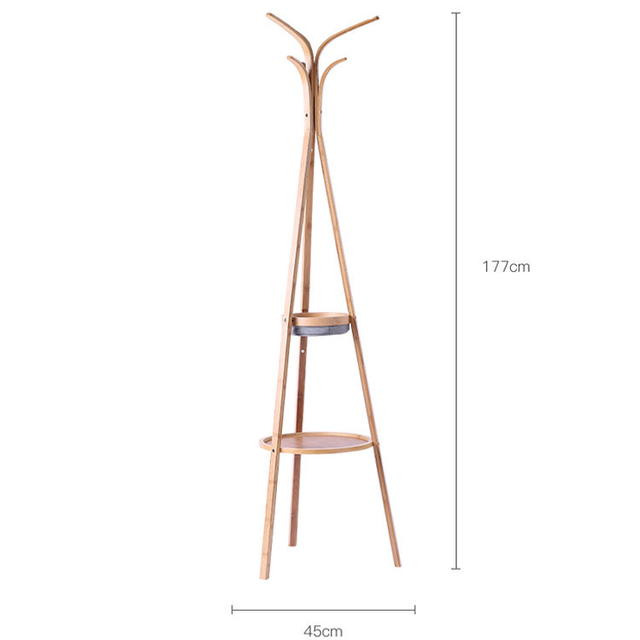 Bamboo Coat Rack Stand Free Standing 2 Tier 6 Hooks Multifunctional Hat & Coat Hanger for Hotel & Bathroom Use
