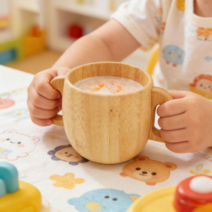 Environmentally Friendly Baby Bamboo Double-Ear Water Cup Free Sample Wooden Natural Material Small Mouth Size for Drinking