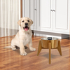 Custom Wooden Elevated Cat Dog Pet Feeding Bowl With 304 Stainless Steel Bowl