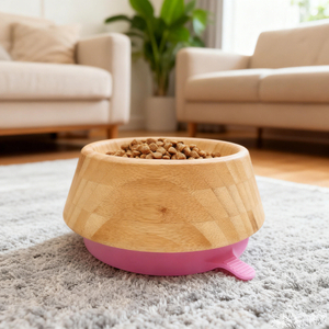 Factory Direct Sale Free Sample Polished Environmentally Friendly Bamboo Durable Non-slip Pet Bowl with Silicone Fixed Base