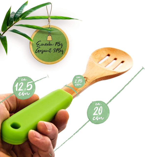 Bamboo Colorful Kitchen Utensils Set with Silicone Handle