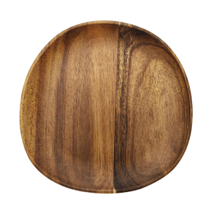 Irregular Round Acacia Walnut Wood Plate Disposable Eco-Friendly European Design for School Occasions for Dinner Dishes Salads