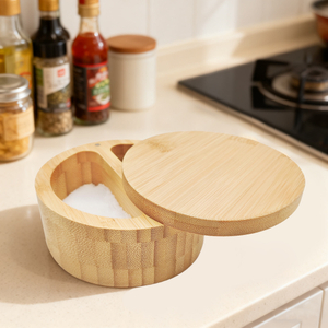 Bamboo Kitchen Seasoning Spice Box Magnet Jar Multifunctional Storage Jar Magnetic Swivel Cover 150mL Capacity Eco-Friendly