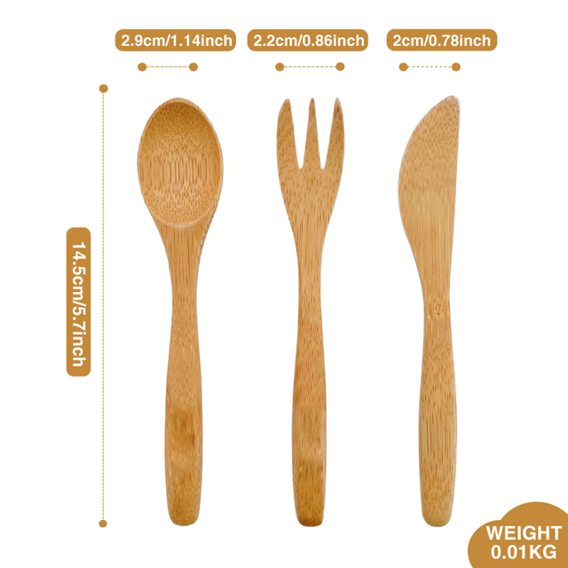 Factory Direct Portable Biodegradable Bamboo Cutlery Set-Includes Knife Fork Spoon Sustainable and Eco-Friendly