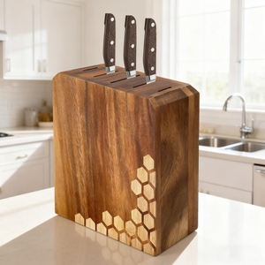 Top-Selling Customized Acacia Wooden Sustainable Table Chef Knife Stand Kitchen Knife Holder