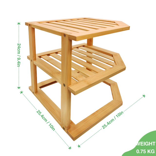 Bamboo 3-Layer Corner Tripod for Organizing Kitchen Spices and Condiments Storage Holders & Racks