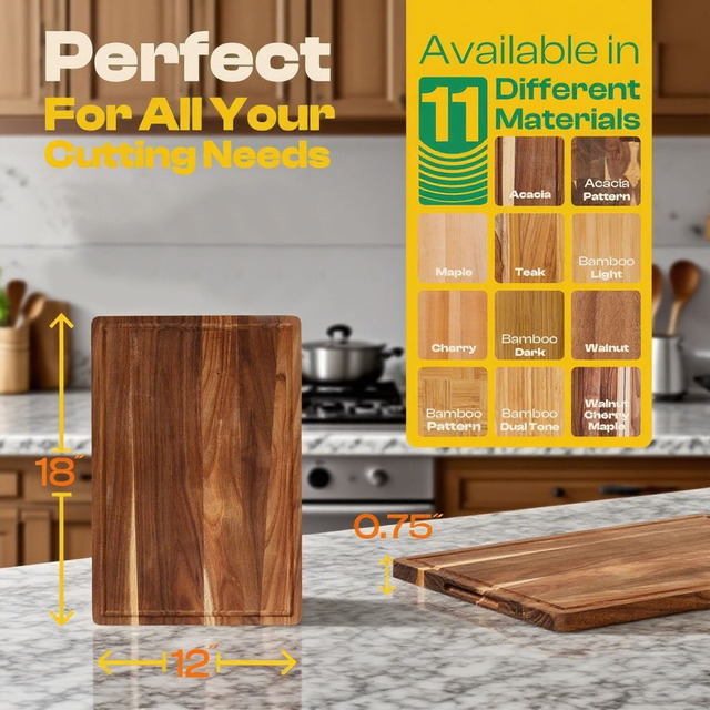Large Heavy Duty Acacia Wood Cutting Board for Kitchen with Juice Groove