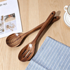 Hot Selling Sustainable Eco-Friendly Wooden Slotted Serving Spoon Ergonomic Acacia Wood Handle Food Safe Kitchen Utensil for