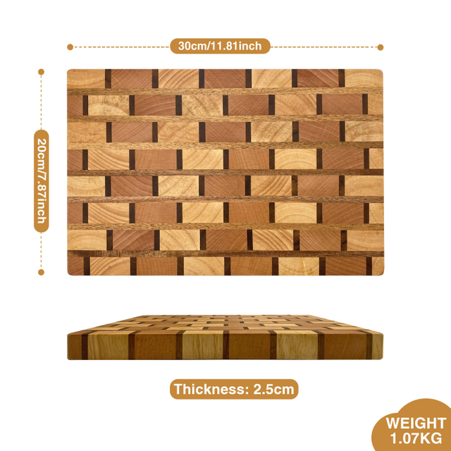 Wholesale New Double-Sided End Grain Wood Chopping Board with Handle for Kitchen Food Charcuterie Bread and Juice Groove