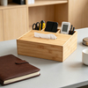Bamboo-made Tissue Box with Large Capacity and Divided Compartments for Hotels and Office, Customizable with Logo Engraving