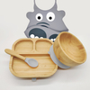 Baby Toddler Feeding Plates Bowl Suction Stay Put Not Divided Contemporary Bamboo Animal Pattern + Baby Spoon Baby Bib