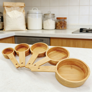 Wholesale Mini Eco-Friendly Bamboo 5-Piece Lightweight Custom Logo Cooking Measuring Utensils Candy Buffet Spoon Seasoning Food