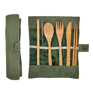 Portable Bamboo Cutlery Set Travel Camping Utensils Fork Spoon Knife Straw Set