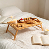 Bamboo Foldable Breakfast Bed Tray Table Legs Portable Food Serving Snack Tray for Eating Working-Dishes Plates