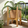 Adjustable Contemporary Bamboo Floor Plant Stand Indoor Single Plant Holder 8-12 Inch for Home Use