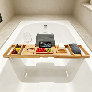 Detachable Bamboo Two-piece Bathtub Caddy Tray Eco-Friendly Luxury Bathtub Accessories Organizer Free Soap Dish for Home Hotel
