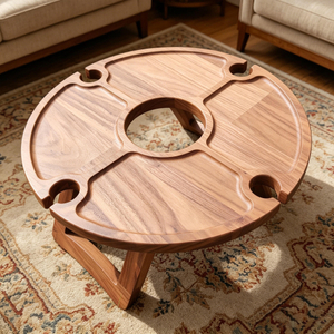 Folding Solid Wood Modern Outdoor Picnic Table with Wine Glass & Cheese Holder for Hotel and Living Room Use