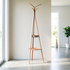 Bamboo Coat Rack Stand Free Standing 2 Tier 6 Hooks Multifunctional Hat & Coat Hanger for Hotel & Bathroom Use