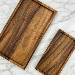 Eco-Friendly Acacia Wood Rectangular Trays, Multi-size Decorative Serving Board for Dining Table & Bathroom Storage