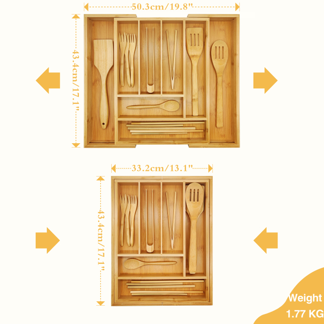 Durable Multifunctional Bamboo Drawer Organizer High Quality Cutlery Tray for Utensil and Food Use