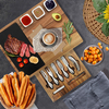 High Quality Acacia Wood Cutting Board Set Large Wooden Charcuterie Cheese Board Utensil Set 3 Ceramic Dishes Bamboo Material