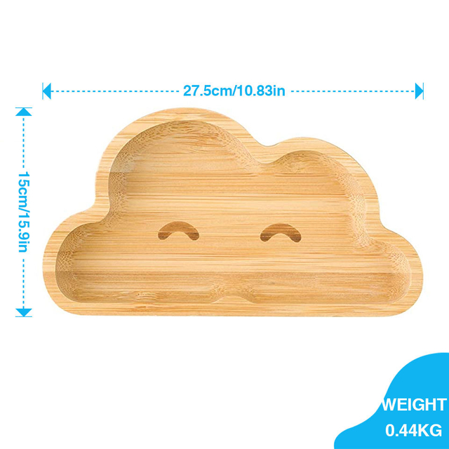 Wholesale High Quality Natural Bamboo Cloud Shaped Children's Plates with Anti-Slip Silicone Suction Cup Base Kids Dining