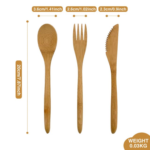 Wholesales Bamboo Spoon Wooden Fork Knife Kits Bamboo Cutlery Set for Camping