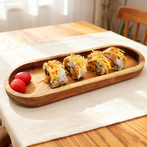 Japanese Style Minimalist Bamboo Oval Eco-Friendly Tray Plate Dish Custom Logo for Serving Fruit Tea Dessert Home Hotel Parties