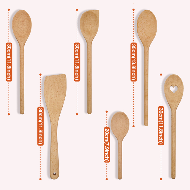 Beech Wooden Kitchen Cooking Set Western Bamboo Utensils Spoon and Spatula Set for Camping and Dining