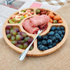 5 Compartments Round Custom Cheap Dry Fruit Wood Bamboo Divider Snack Serving Plate,Bamboo Nuts Serving Tray