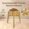 Customizable Indoor and Outdoor 304 Stainless Steel Pet Feeding Bowl with Bamboo Heightened Stand