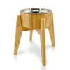 Customizable Indoor and Outdoor 304 Stainless Steel Pet Feeding Bowl with Bamboo Heightened Stand