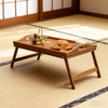 Luxury Single-Tier Bamboo Folding Leg Breakfast Tray with Handles Classic Design for Serving Food on Sofa or in Kitchen