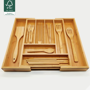 Silverware Tray Storage Organizer Expandable Bamboo Kitchen Drawer Utensil Tray for Forks Knives Home Bathroom Tableware Usage