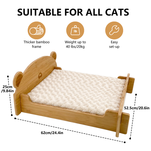 Customizable Size Logo Bamboo Pet Bed Modern Design Indoor Cat Small Dog Bed with Removable and Washable Cushion