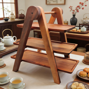Household Wooden Racks 3 Layers Food Container Dish Wood Plate for Salad Vegetable Fruits Nuts Snacks
