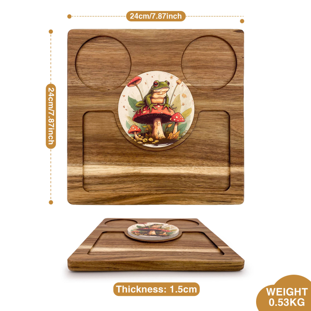 Japanese Style Wooden Serving Tray for Bread Pastry Kitchen Dessert Fruit Plates Acacia Wood Tea Water Cake Platter with Coaster