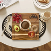 Japanese Style Wooden Serving Tray for Bread Pastry Kitchen Dessert Fruit Plates Acacia Wood Tea Water Cake Platter with Coaster