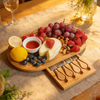 Customizable Mini Bamboo Cheese Board with 4-Piece Cutlery Set Wood Platter Hidden Cutlery Drawer for Cheese Pizza