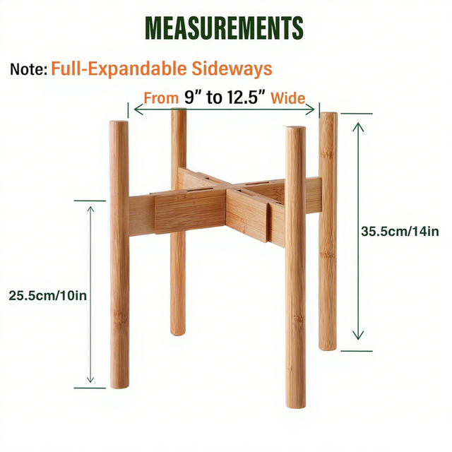 Adjustable Indoor Bamboo Wood Plant Stand Full Adjustability Flower Pots & Planters Holder 9-12.5 Inch Planter for Home Garden
