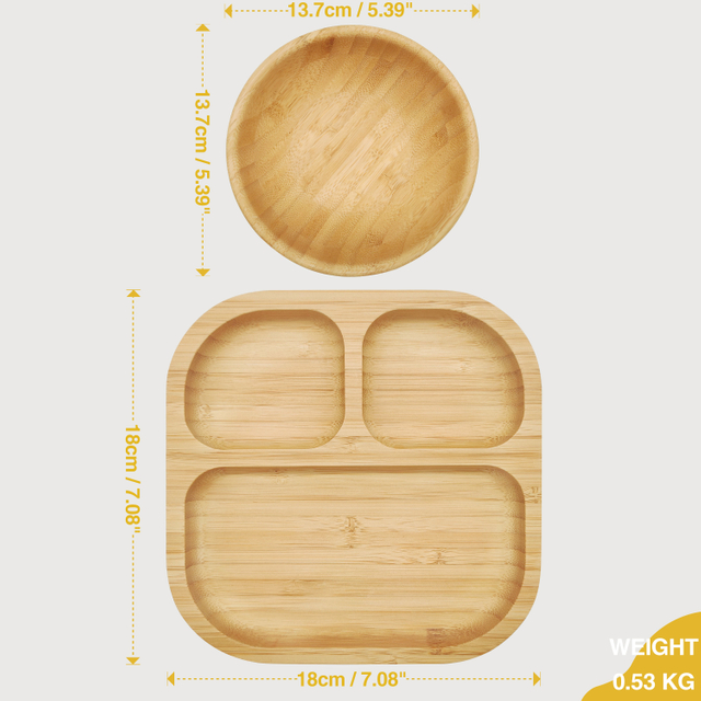 Baby Toddler Feeding Plates Bowl Suction Stay Put Not Divided Contemporary Bamboo Animal Pattern + Baby Spoon Baby Bib