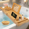 High Quality Bamboo Folding Bathtub Caddy Luxury Wood Bath Tray Adjustable Legs Easy Use for Home Hotel Shower Bathroom Sets