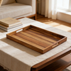 15-Inch Classic Acacia Wooden Oil Rubbed Finish Carved Portable Food-Safe Tray Handle Large Rectangular Decorative Storage
