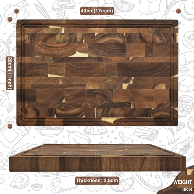 Multipurpose Rectangle Acacia Wood End Grain Wooden Meat Vegetables Chopping Cutting Board