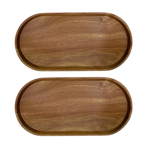 Wholesale Eco-Friendly Durable Custom Logo Acacia Wood Oval Plate Dish Laser for Kitchen Home Party Occasions Coffee Tea Service