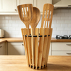 Wholesale Eco-Friendly Custom Bamboo Utility Rack Natural Bamboo Cutlery Spoon Wood Utensil Holder Flatware Organizer Kitchen