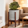 In Stock Mid Century Acacia Wood Plant Stand Varinsh Finished Indoor Planter Holder with Pot Set