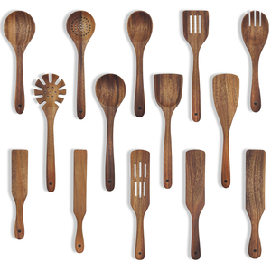14-Piece Black Walnut Wooden Kitchen Utensil Set High Quality Eco-Friendly Bamboo and Ceramic Cookware for Outdoor Cooking